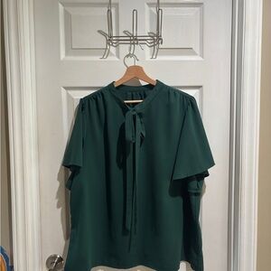 SHEIN Dark Green Blouse with Tie Neck